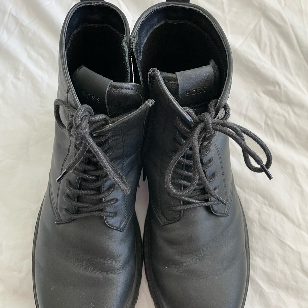 BOSS Men's Black Leather Lace-Up Ankle Boots
